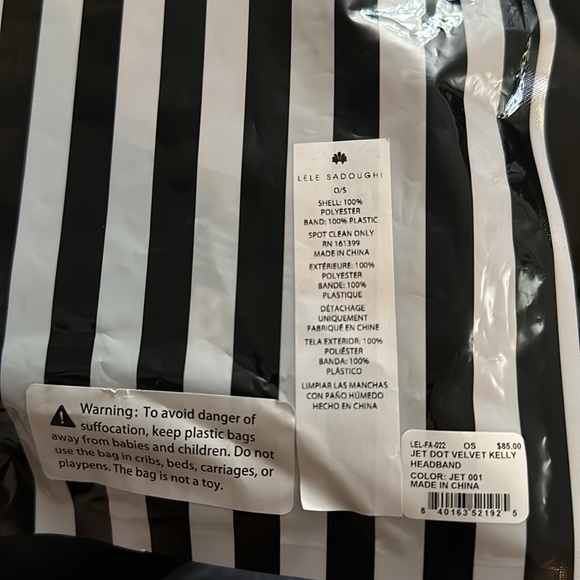 NWT Lele Sadoughi Kelley Dot Velvet Headband Black OS - Picture 7 of 7